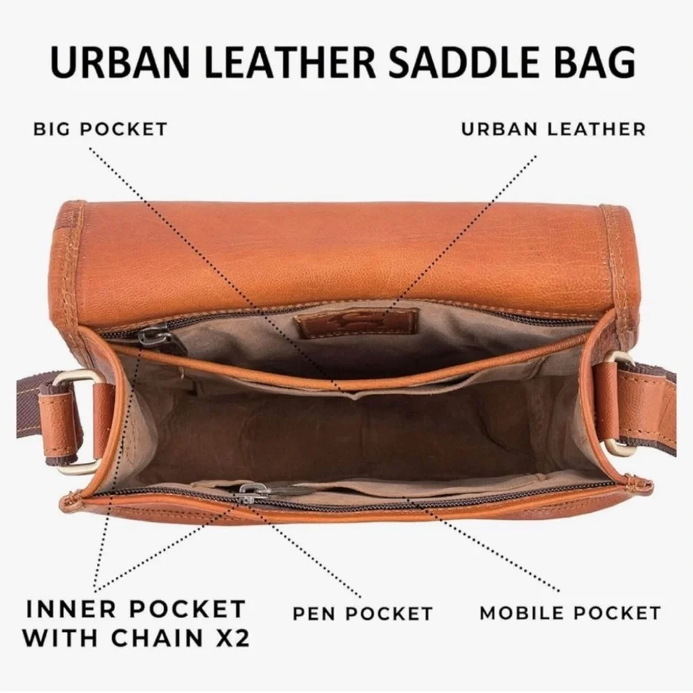 Tan Leather Crossbody Saddle Bag - Classic Women's Crossbody
